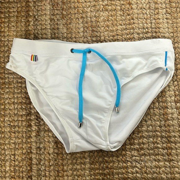 Brazilian Speedo Swim Briefs - white and pride design - Brand New - Picture 1 of 3